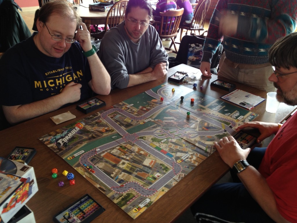 Kevin H. ponders his racing strategy as he rounds the corner onto Outer Whacker Drive.