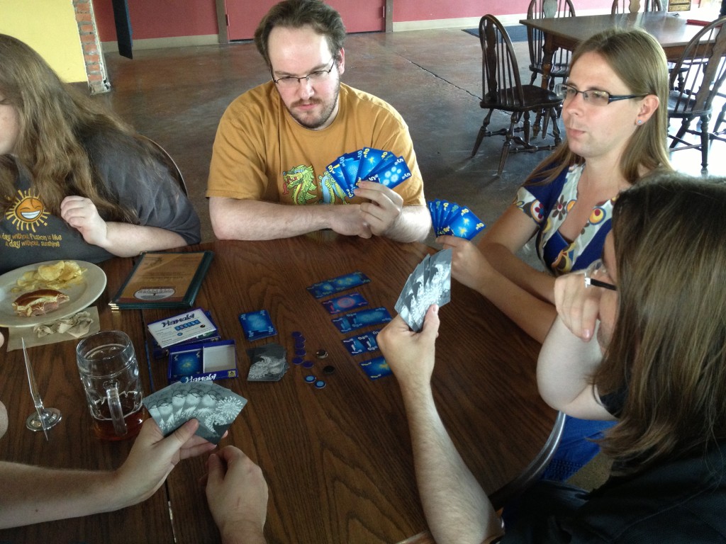 Hanabi - a card game where everyone but you knows what's in your hand.